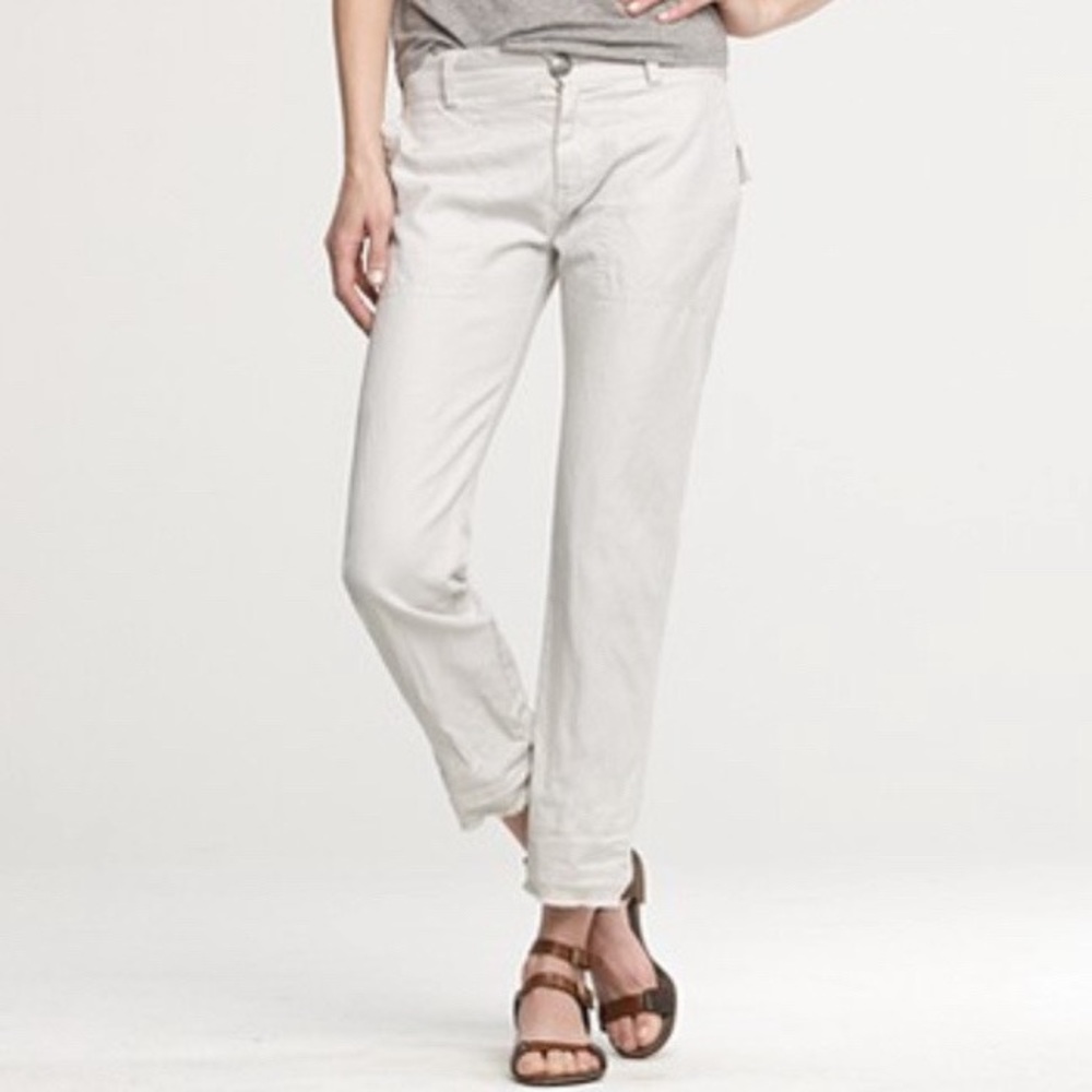 Nili Lotan Cotton-Linen Blend Straight Leg Frayed Hem Pants